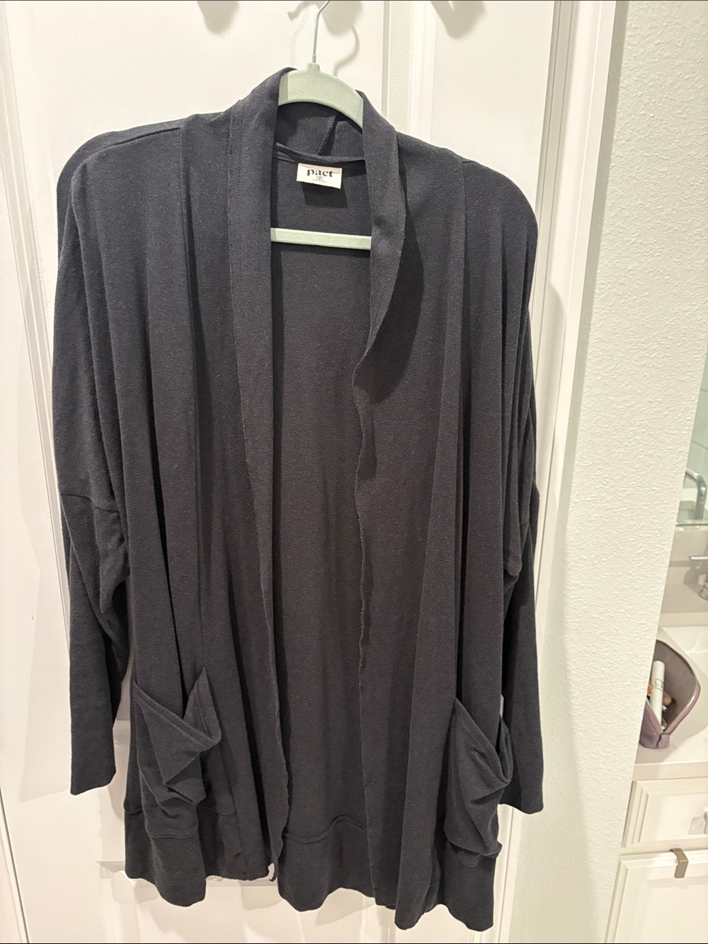 Lightweight Charcoal Open Draped Cardigan with Pockets